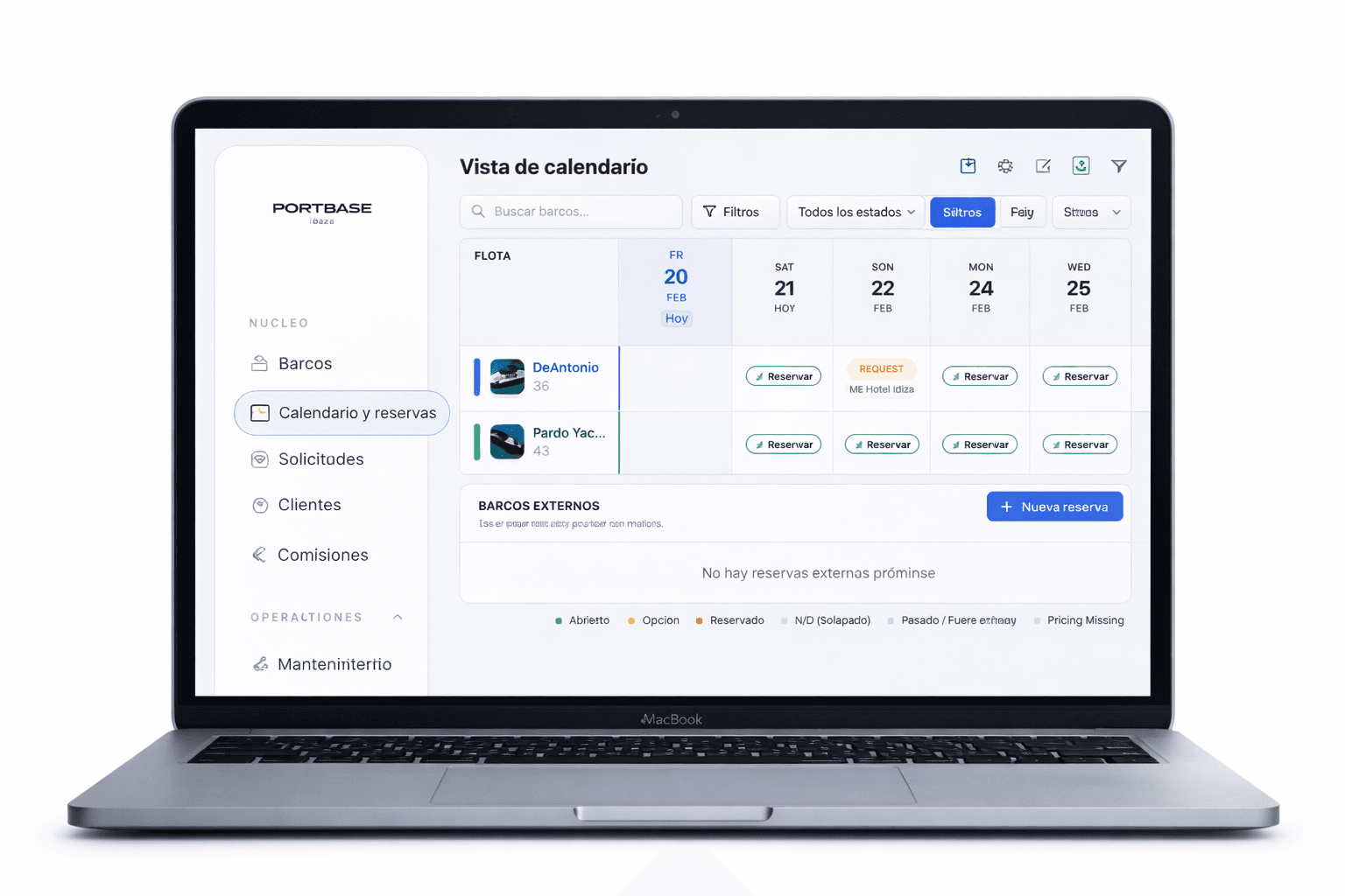 Portbase booking and calendar view